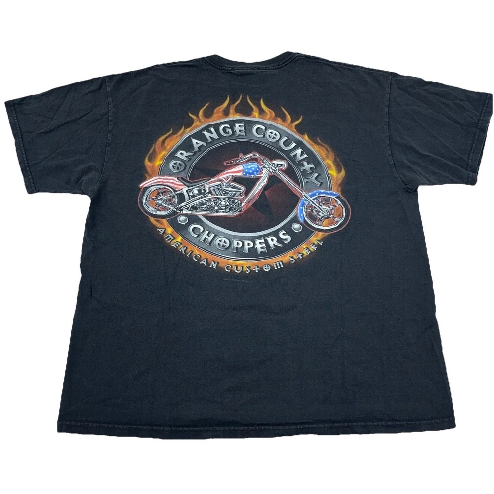 Vintage Y2K Orange County Choppers Shirt Men XL Black Tee OCC Fire Flame Faded *
